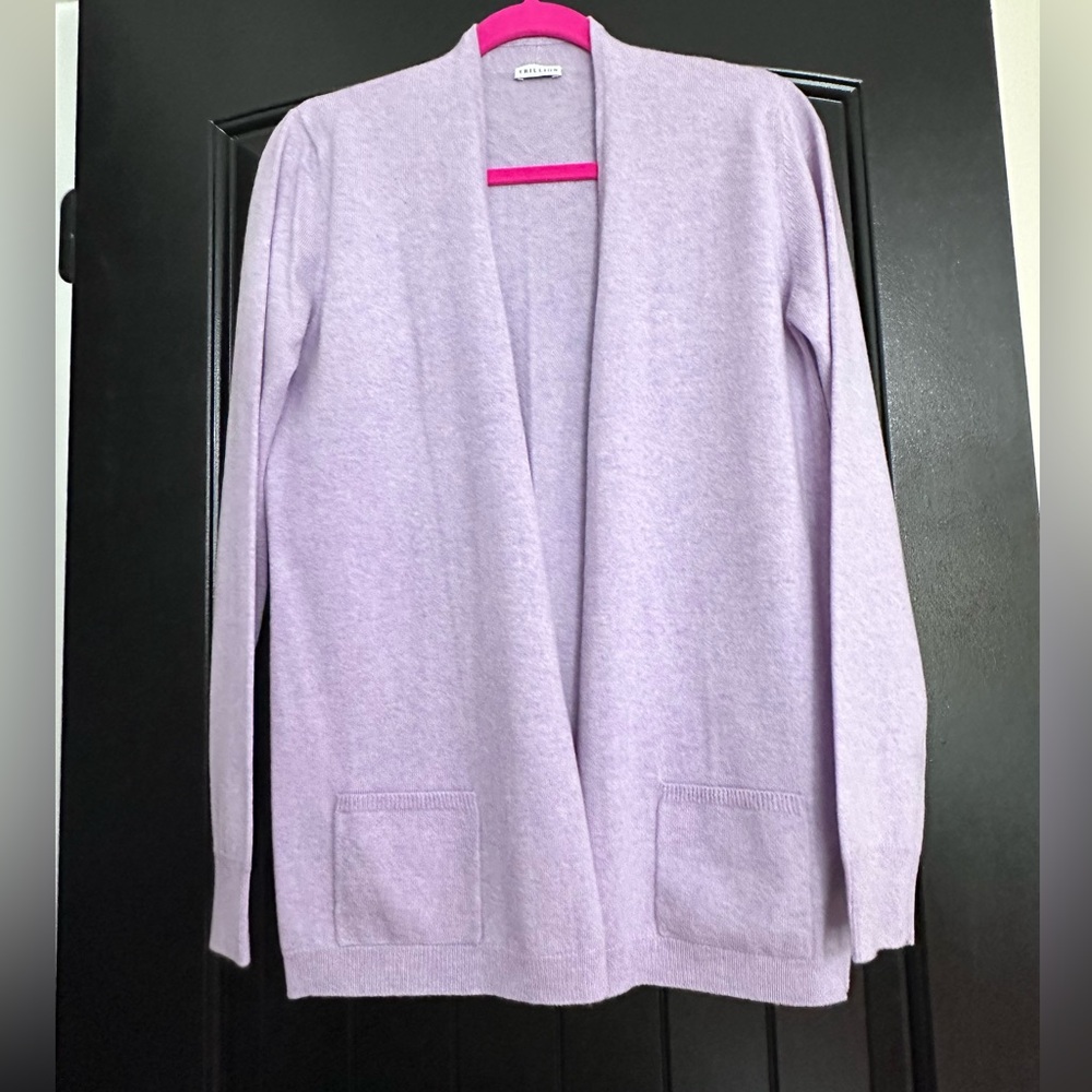 Lilac Open Front Cardigan Sweater 💯Cashmere made in Italy.
